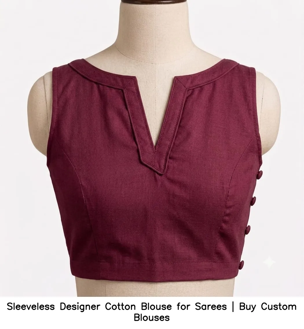 Sleeveless Designer Cotton Blouse for Sarees | Buy Custom Blouses 6