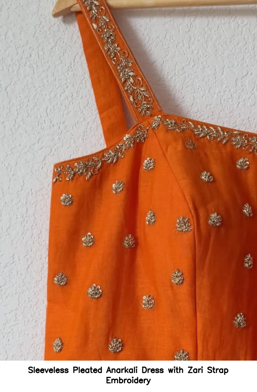 Sleeveless Pleated Anarkali Dress with Zari Strap Embroidery 2