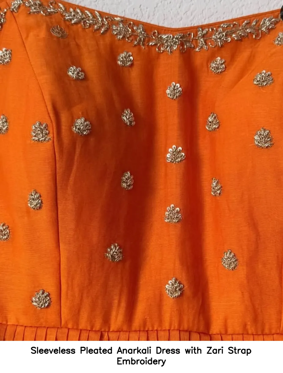 Sleeveless Pleated Anarkali Dress with Zari Strap Embroidery 4