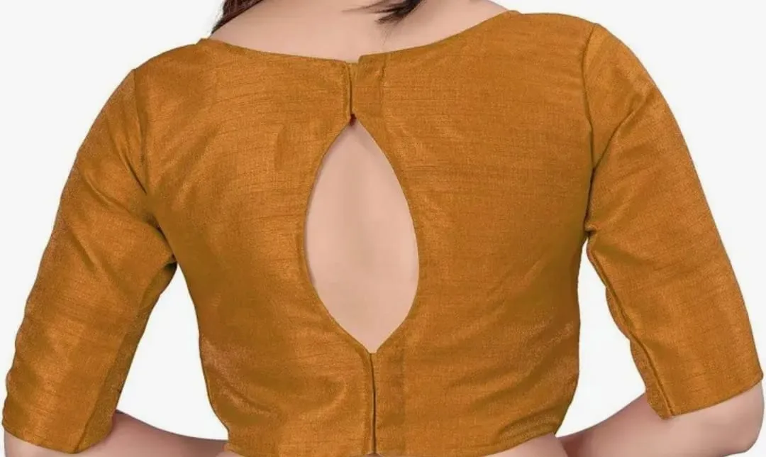 Solid Mustard Gold Raw Silk Padded Saree Blouse | Front Open Designer Half Sleeve Crop Top Blouse for Sarees & Lehengas 1