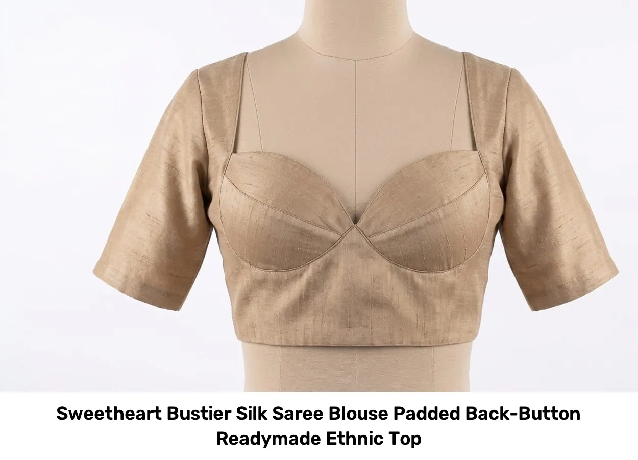 Sweetheart Bustier Silk Saree Blouse – Padded Back-Button Readymade Ethnic Top 2