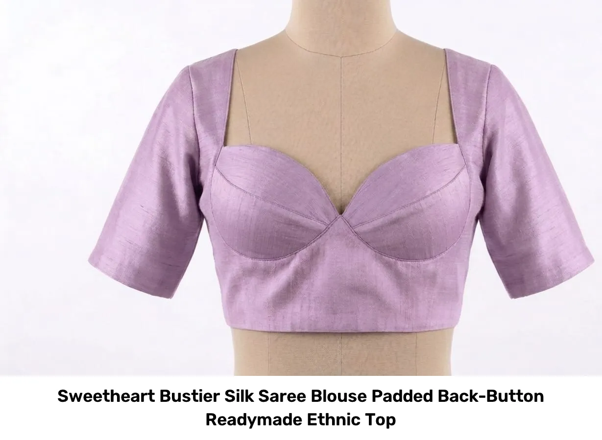 Sweetheart Bustier Silk Saree Blouse – Padded Back-Button Readymade Ethnic Top 4