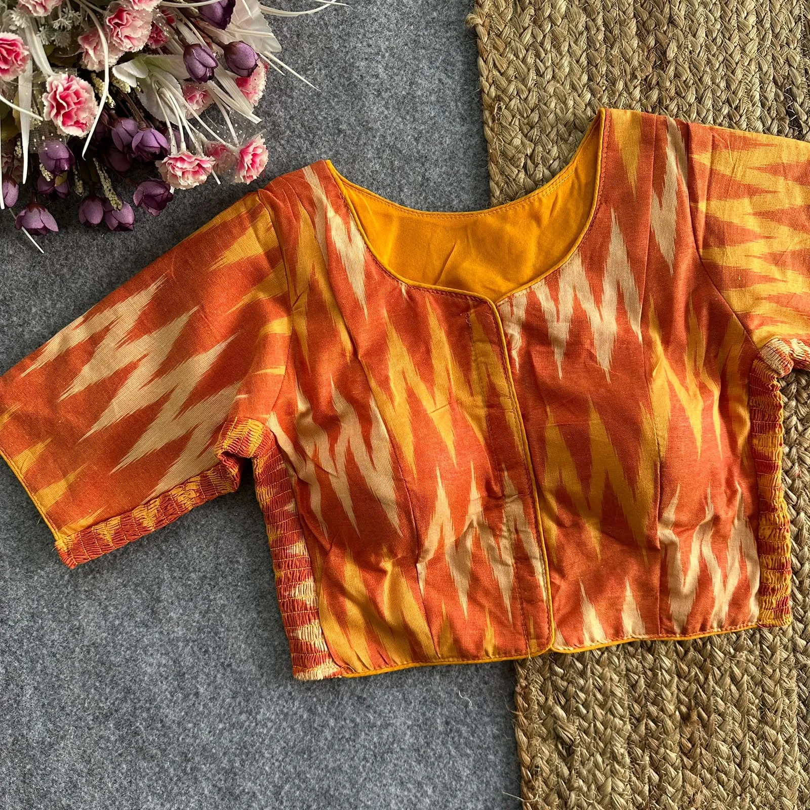 Wholesale Pure Pochampally Ikkat Cotton Blouse – Side Smocked Stretchable Fit | Ready Made Saree Tops