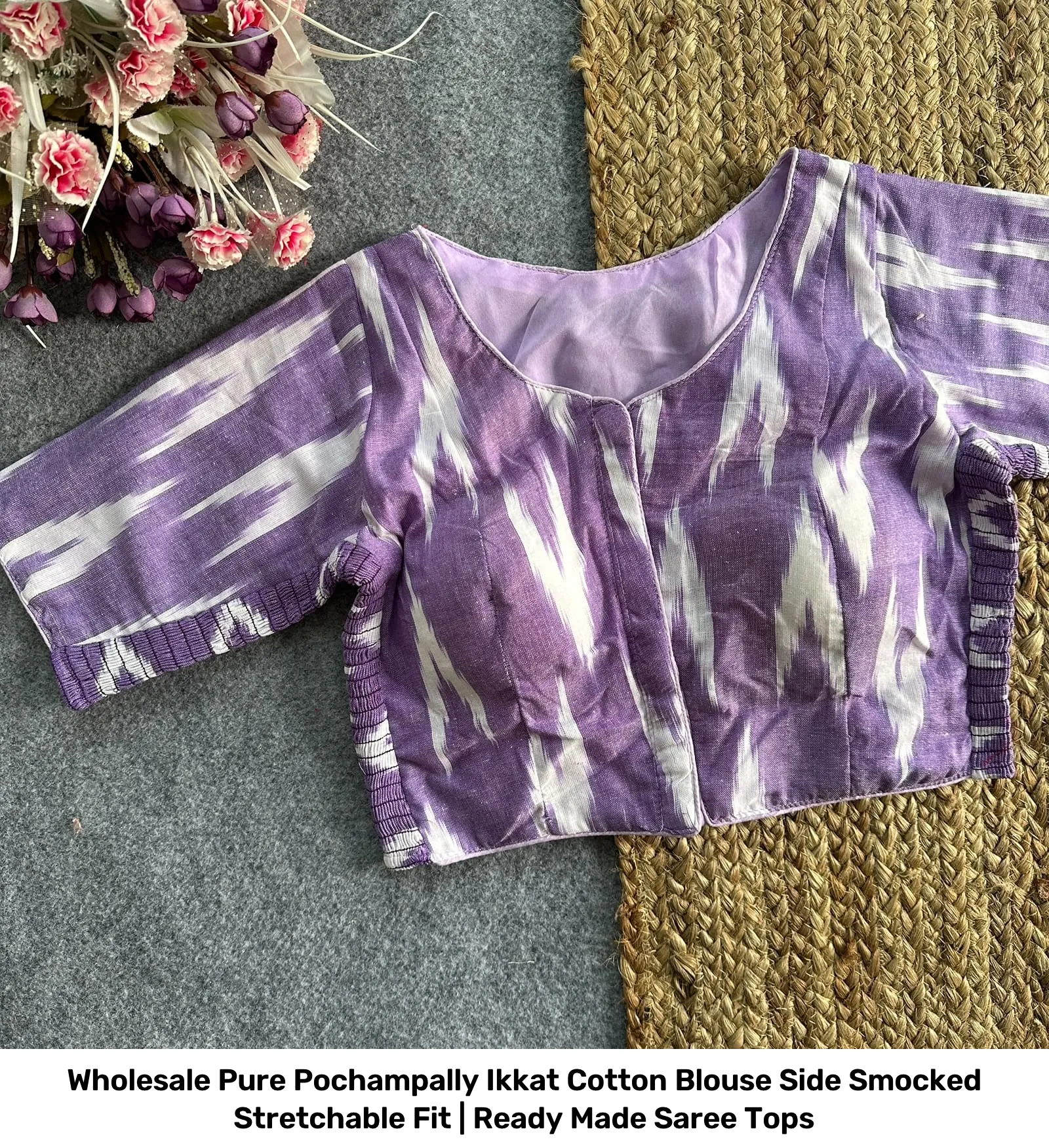 Wholesale Pure Pochampally Ikkat Cotton Blouse – Side Smocked Stretchable Fit | Ready Made Saree Tops 3