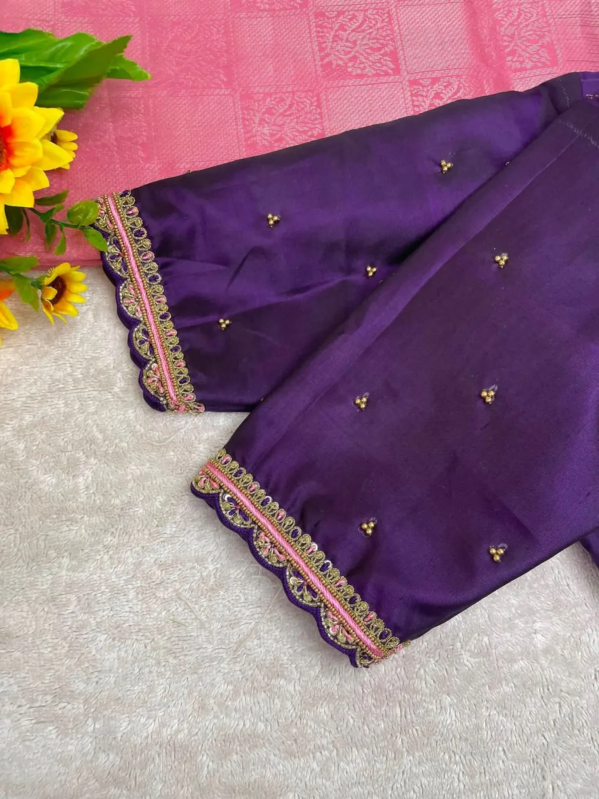 Wholesale Readymade Saree Blouses | Purple Raw Silk Keyhole Back Embroidered Blouse Bulk Pack