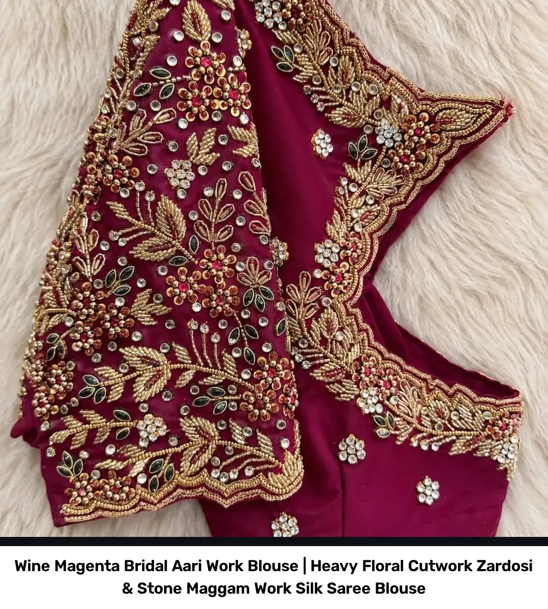 Wine Magenta Bridal Aari Work Blouse | Heavy Floral Cutwork Zardosi & Stone Maggam Work Silk Saree Blouse 2
