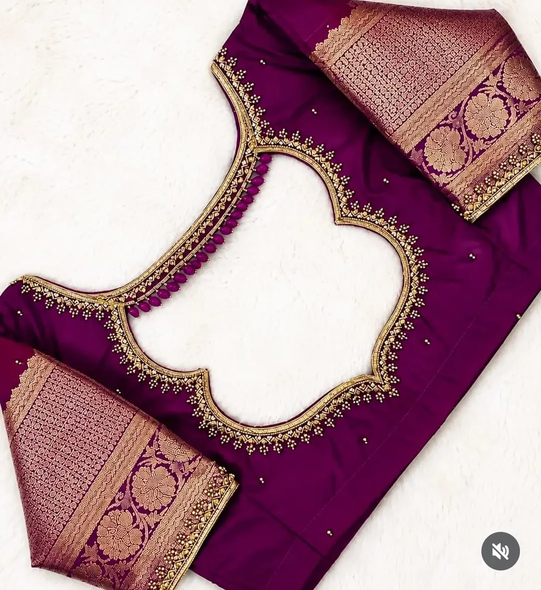 Wine Purple Silk Maggam Work Blouse | Scalloped Cutout Back Aari Embroidery Bridal Saree Blouse with Zari Border
