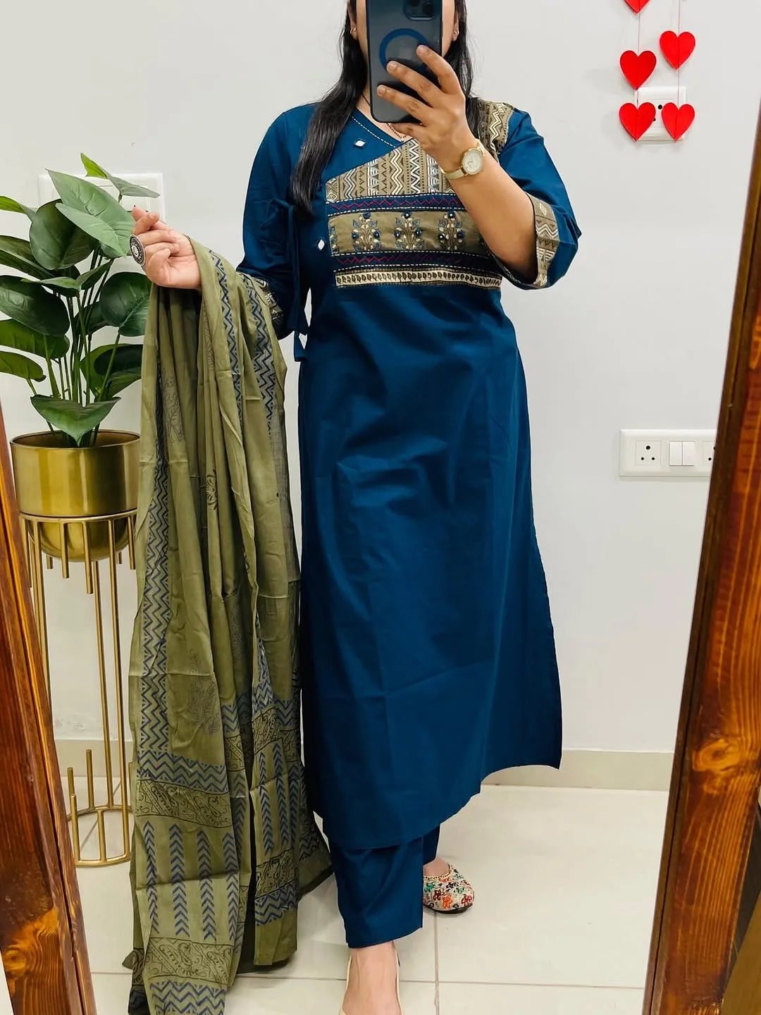 Women's Dabu Cotton Angrakha Kurta Set with Mirror Work & Dupatta | Fully Stitched Ethnic 3-Piece Suit (M-3XL)