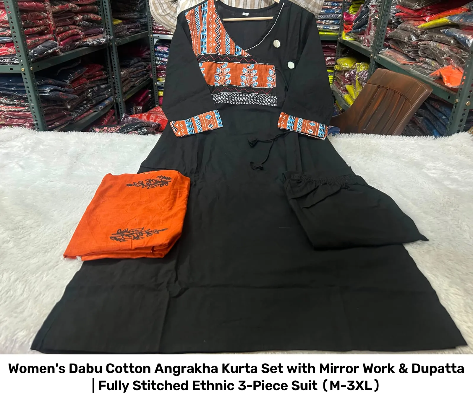 Women's Dabu Cotton Angrakha Kurta Set with Mirror Work & Dupatta | Fully Stitched Ethnic 3-Piece Suit (M-3XL) 8
