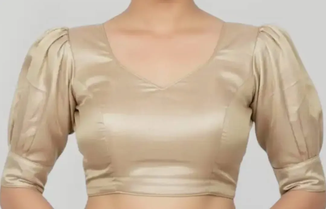 Women's Golden Readymade Saree Blouse | Puff Sleeve Sweetheart Neck Tissue Silk Blouse with Back Tie-Up Dori 1