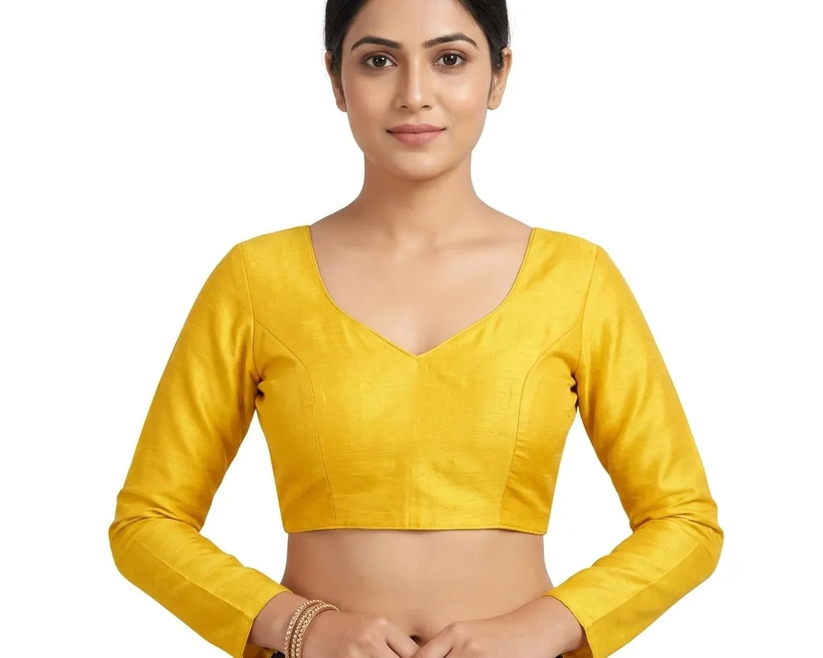 Women's Raw Silk Readymade Saree Blouse | Sweetheart Neck, Full Sleeves Padded Choli