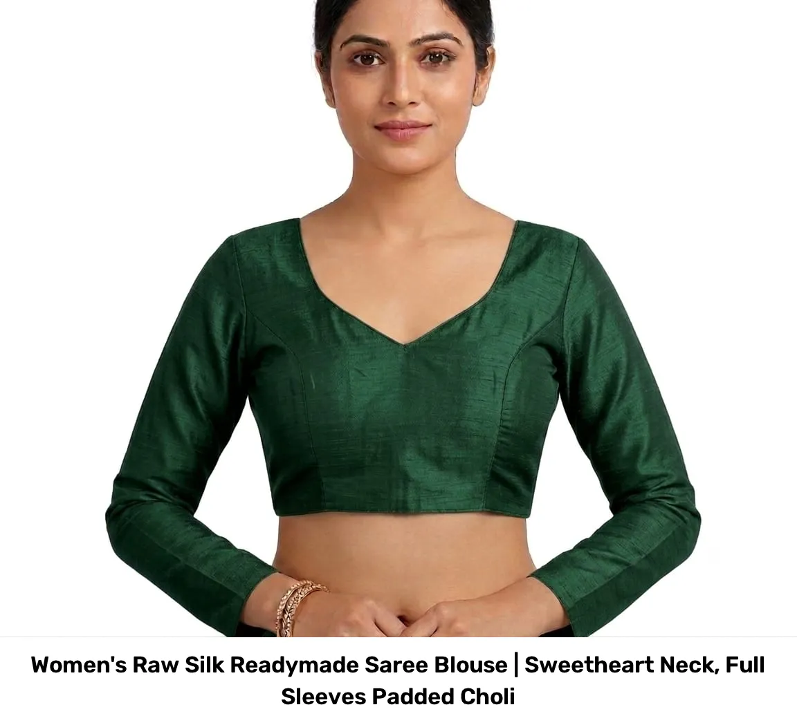 Women's Raw Silk Readymade Saree Blouse | Sweetheart Neck, Full Sleeves Padded Choli 2