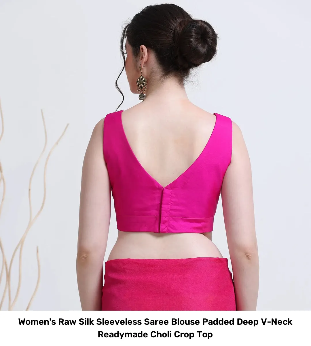Women's Raw Silk Sleeveless Saree Blouse – Padded Deep V-Neck Readymade Choli Crop Top 10