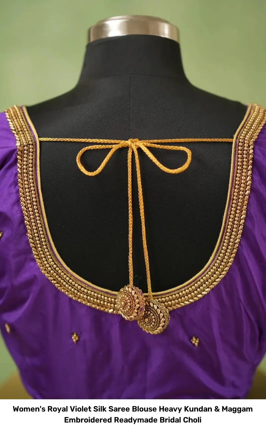 Women's Royal Violet Silk Saree Blouse – Heavy Kundan & Maggam Embroidered Readymade Bridal Choli 2