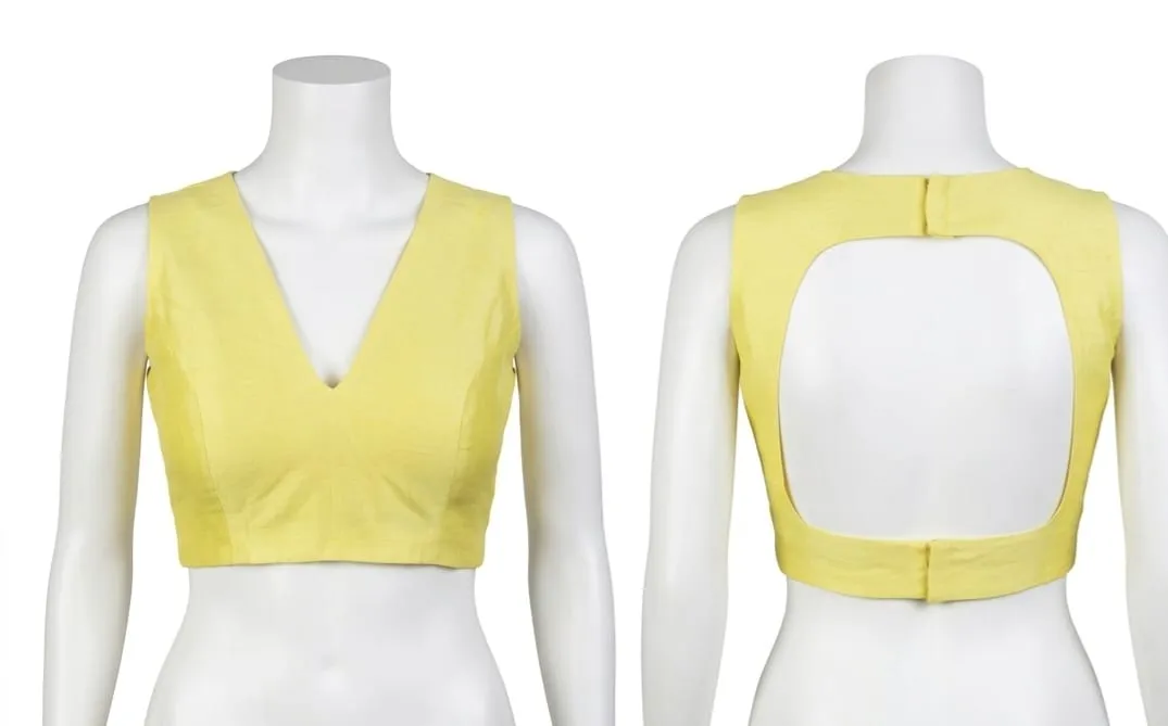 Yellow Cutout Back Saree Blouse | Deep V-Neck Sleeveless Designer Blouse