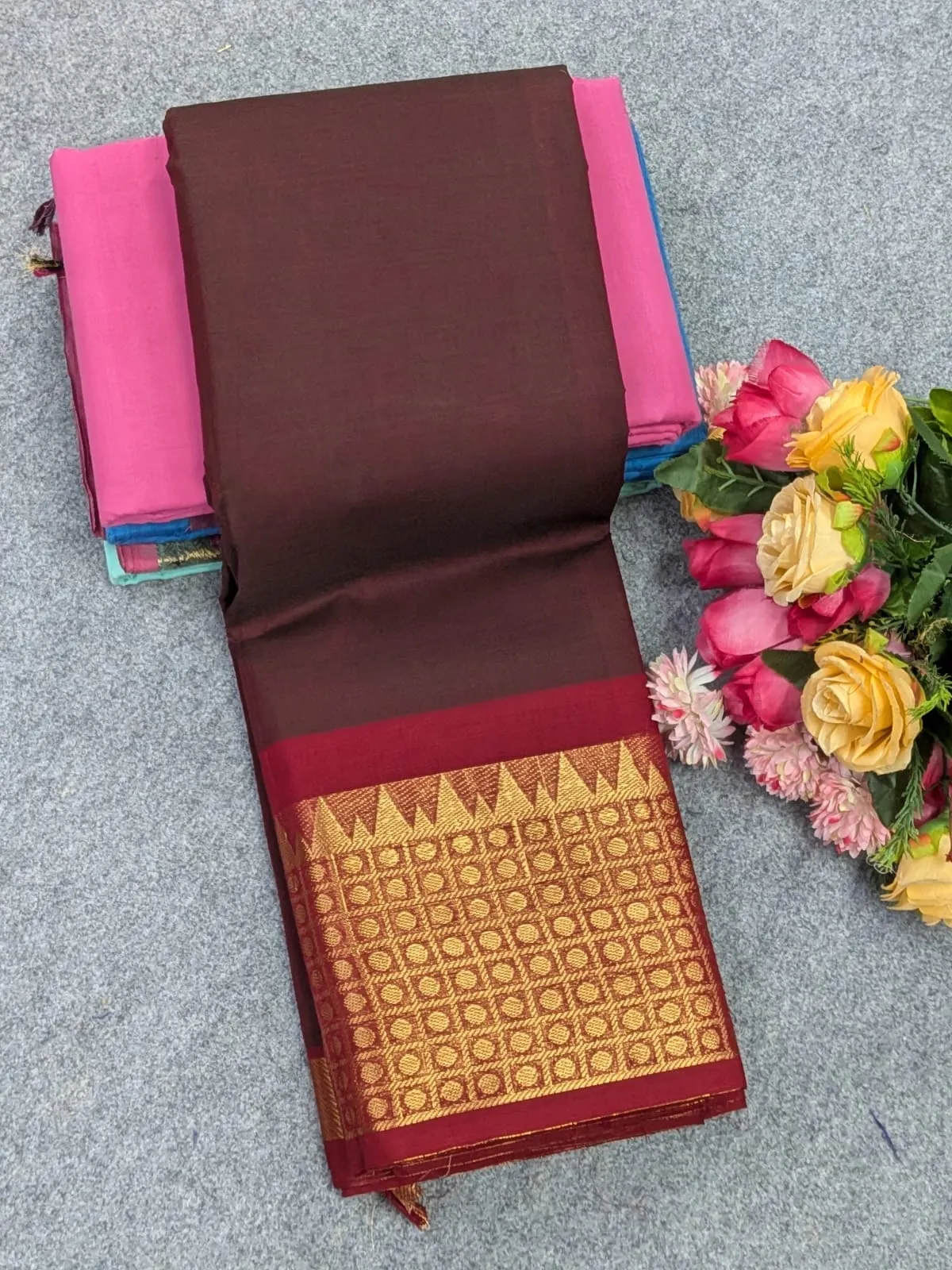 100s Count Pure Chettinad Cotton Saree with Rettapetta Kanchi Zari Border & Running Blouse (6.2M)
