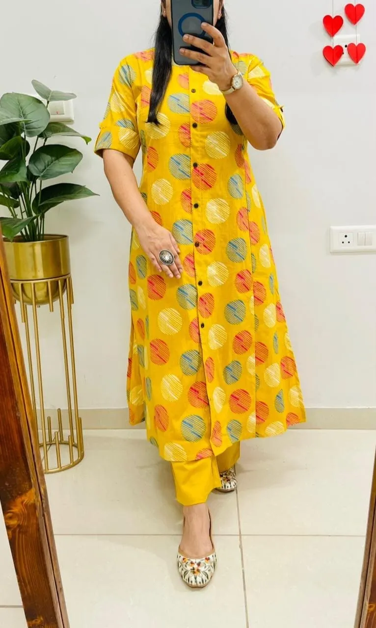 A-Line Kurti with Ankle Length Pant Set – Front Button Designer Digital Print Poly Rayon Co-Ord Set for Office & Daily Wear