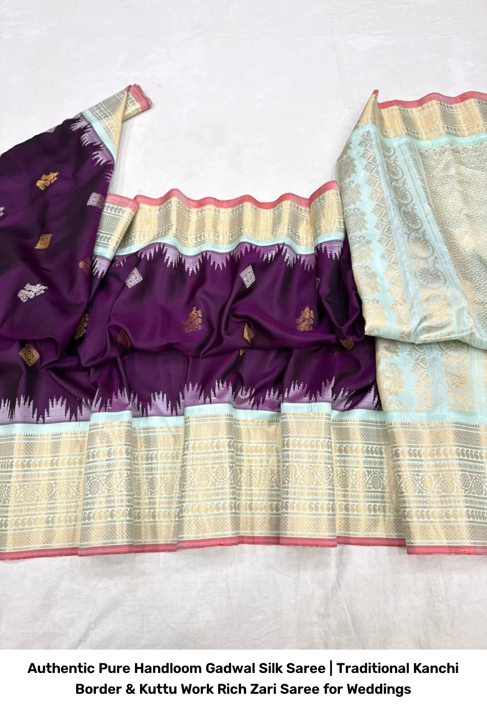 Authentic Pure Handloom Gadwal Silk Saree | Traditional Kanchi Border & Kuttu Work Rich Zari Saree for Weddings 10