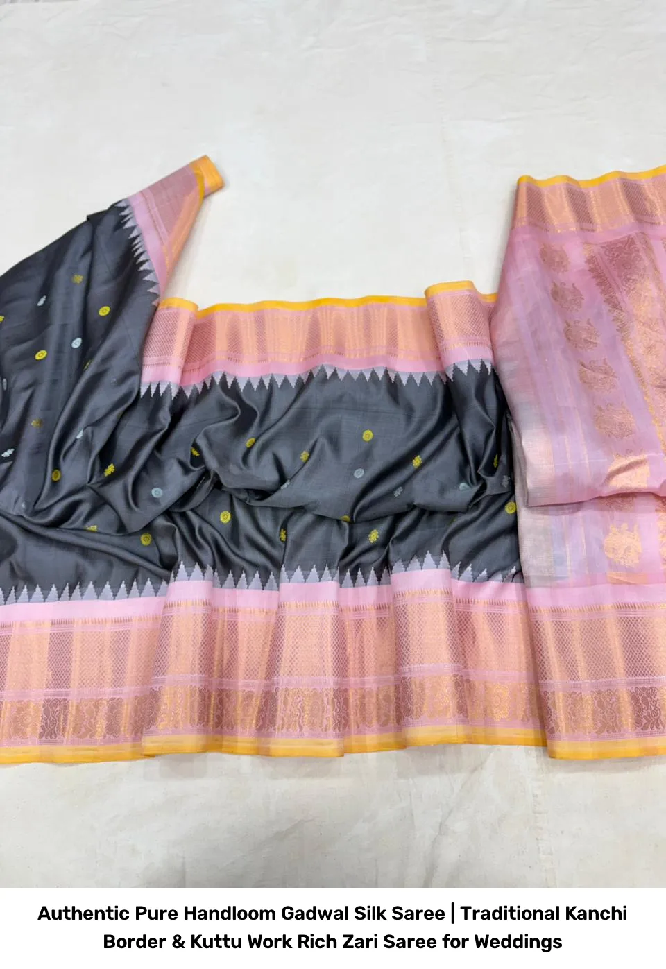 Authentic Pure Handloom Gadwal Silk Saree | Traditional Kanchi Border & Kuttu Work Rich Zari Saree for Weddings 11