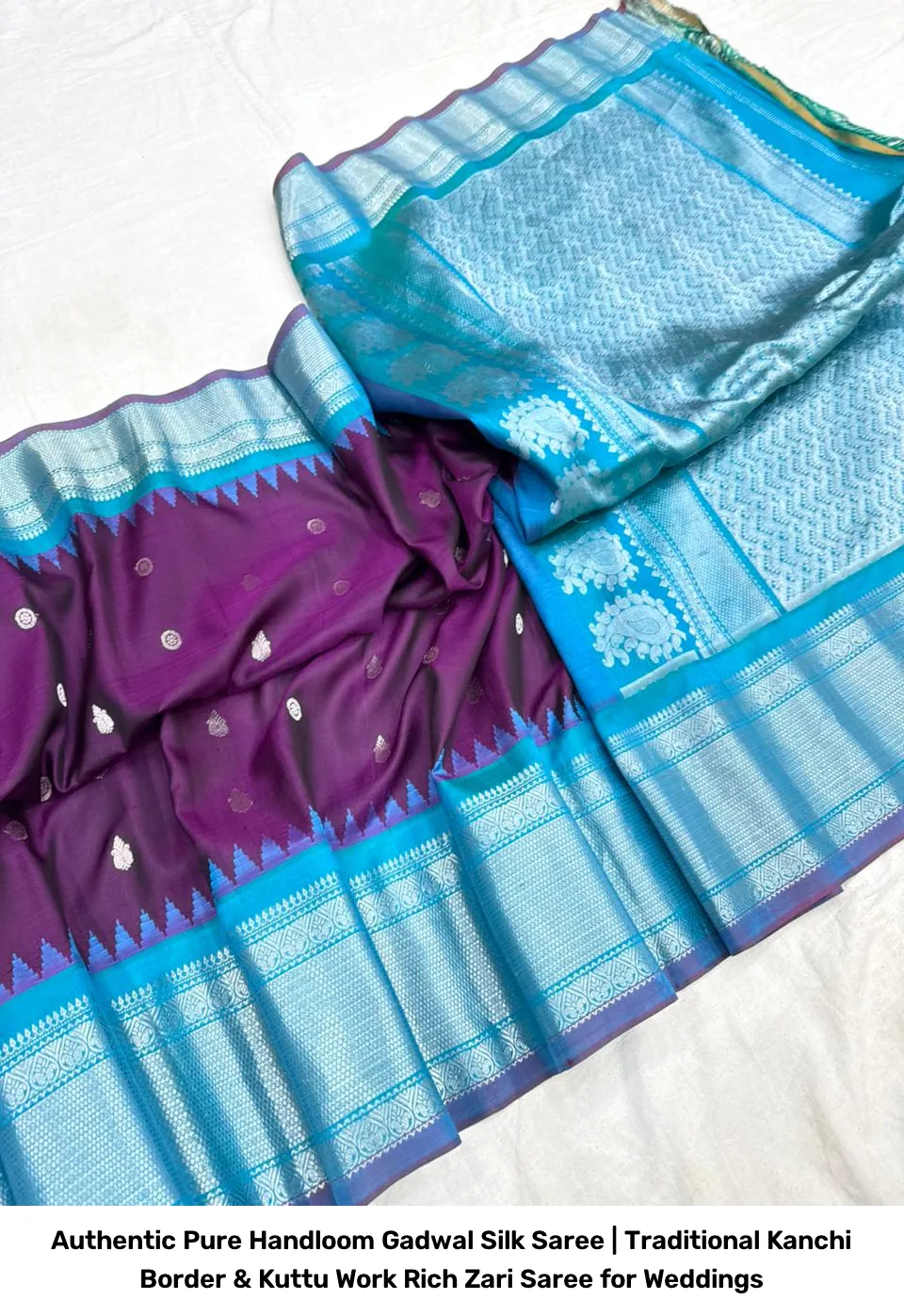 Authentic Pure Handloom Gadwal Silk Saree | Traditional Kanchi Border & Kuttu Work Rich Zari Saree for Weddings 12