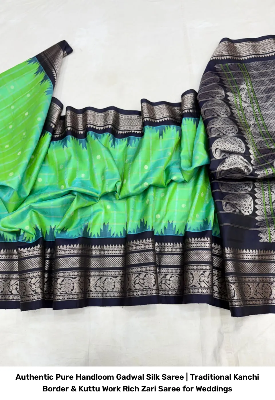 Authentic Pure Handloom Gadwal Silk Saree | Traditional Kanchi Border & Kuttu Work Rich Zari Saree for Weddings 13