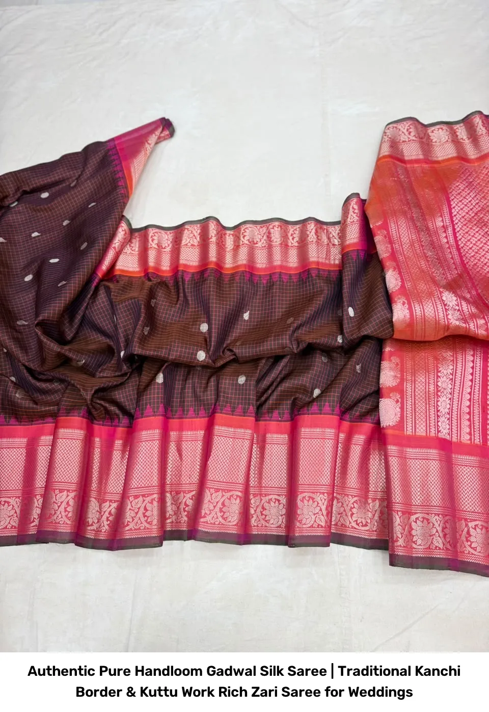 Authentic Pure Handloom Gadwal Silk Saree | Traditional Kanchi Border & Kuttu Work Rich Zari Saree for Weddings 14