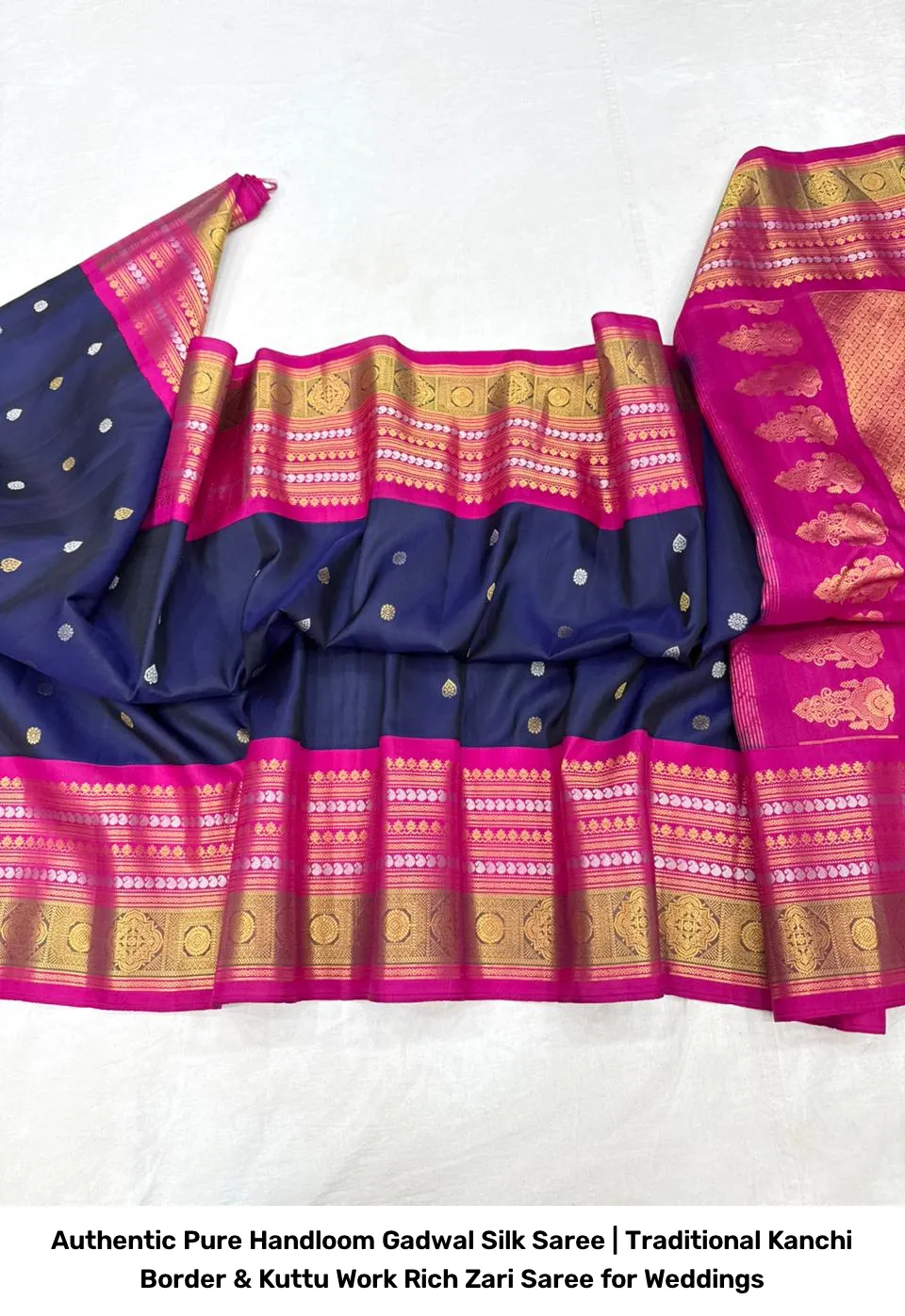 Authentic Pure Handloom Gadwal Silk Saree | Traditional Kanchi Border & Kuttu Work Rich Zari Saree for Weddings 16
