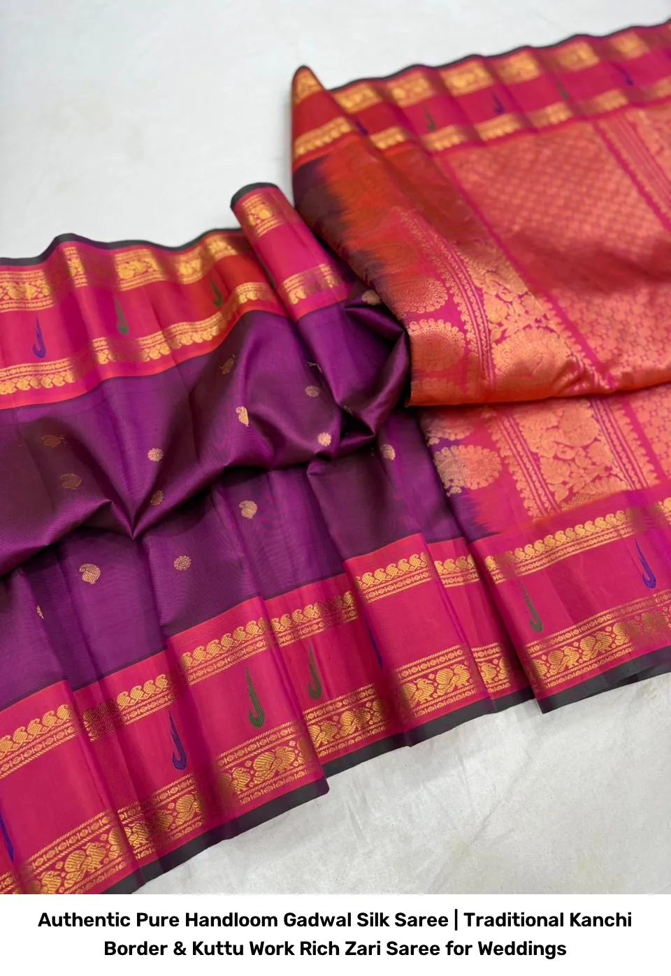 Authentic Pure Handloom Gadwal Silk Saree | Traditional Kanchi Border & Kuttu Work Rich Zari Saree for Weddings 17