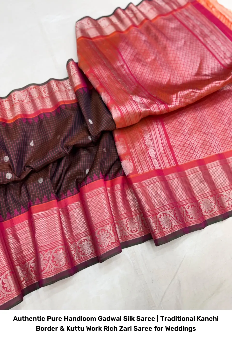 Authentic Pure Handloom Gadwal Silk Saree | Traditional Kanchi Border & Kuttu Work Rich Zari Saree for Weddings 18