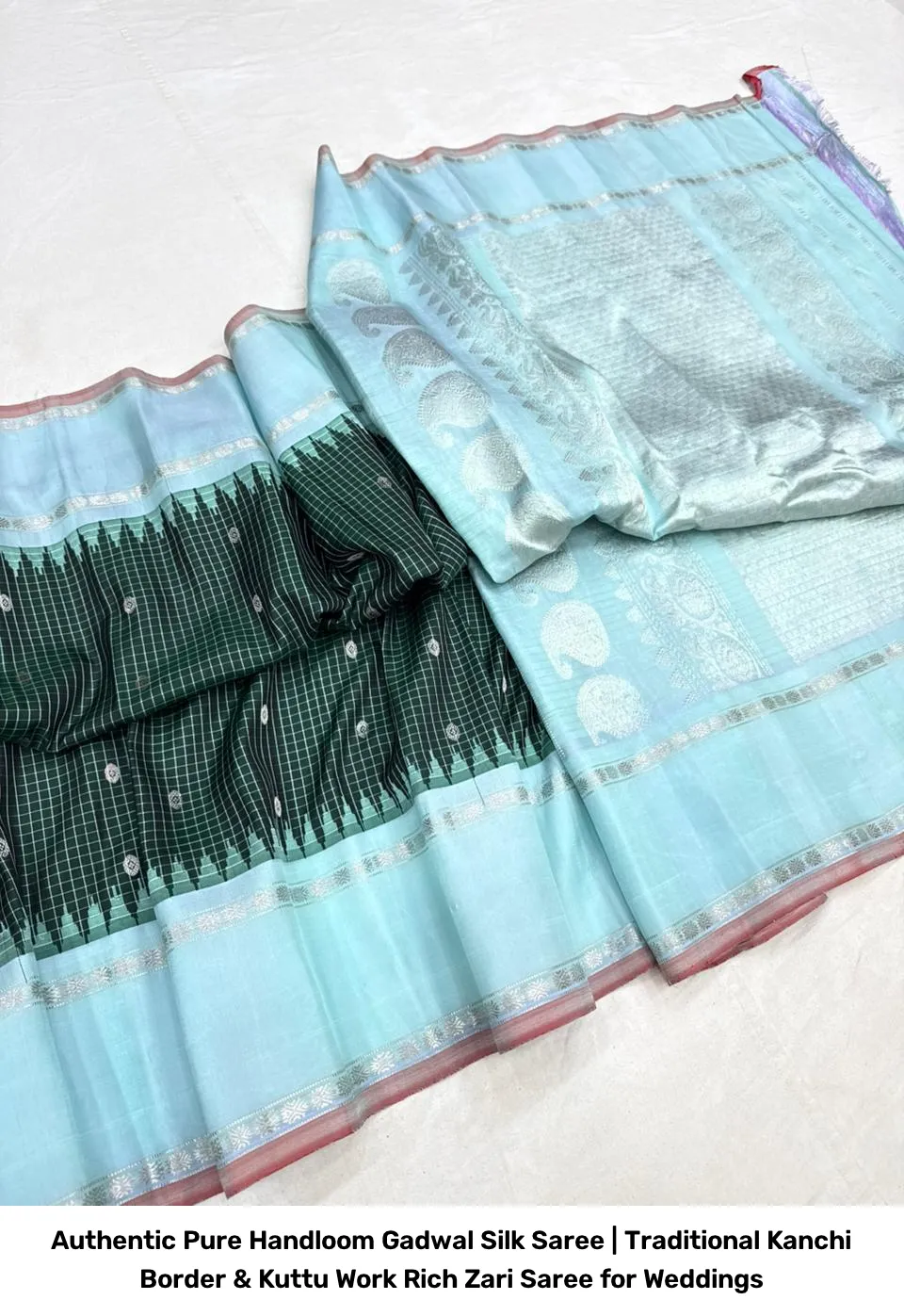 Authentic Pure Handloom Gadwal Silk Saree | Traditional Kanchi Border & Kuttu Work Rich Zari Saree for Weddings 2