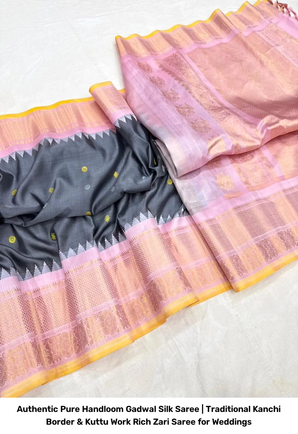 Authentic Pure Handloom Gadwal Silk Saree | Traditional Kanchi Border & Kuttu Work Rich Zari Saree for Weddings 20