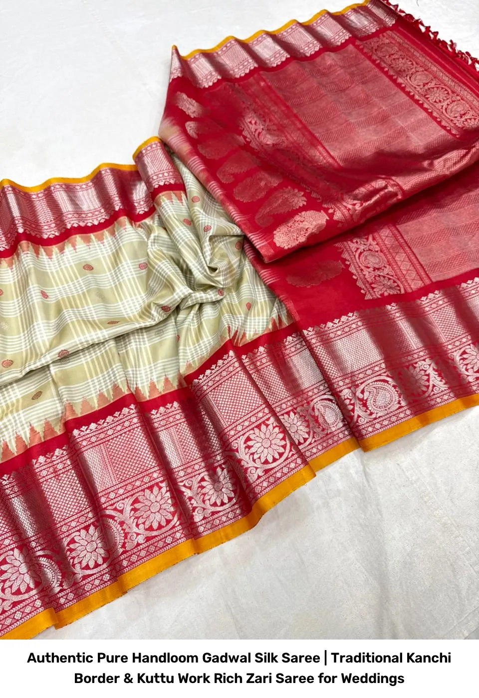 Authentic Pure Handloom Gadwal Silk Saree | Traditional Kanchi Border & Kuttu Work Rich Zari Saree for Weddings 23
