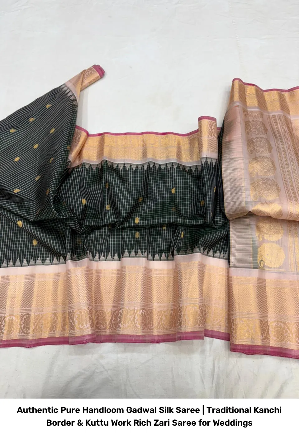 Authentic Pure Handloom Gadwal Silk Saree | Traditional Kanchi Border & Kuttu Work Rich Zari Saree for Weddings 25