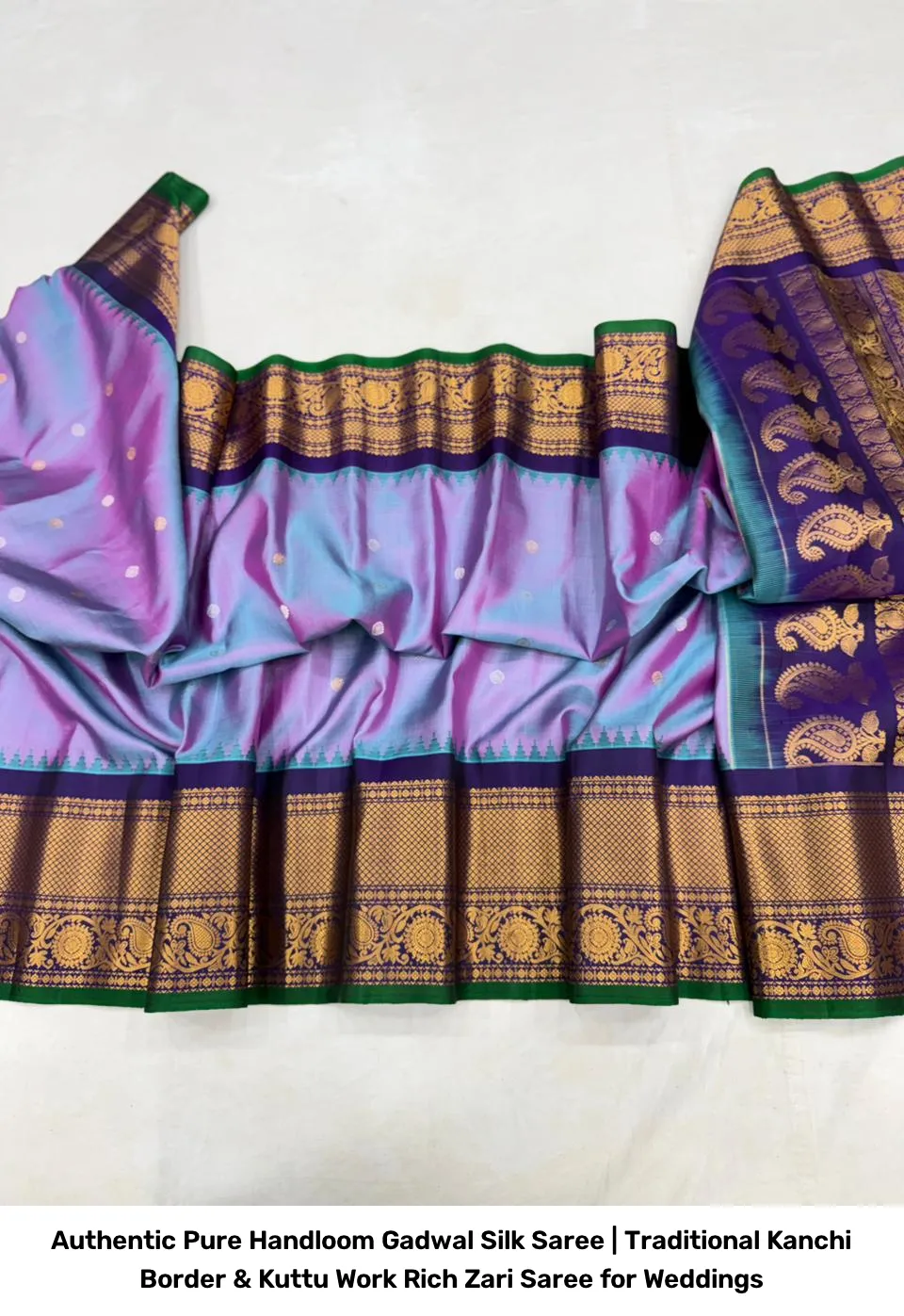Authentic Pure Handloom Gadwal Silk Saree | Traditional Kanchi Border & Kuttu Work Rich Zari Saree for Weddings 26
