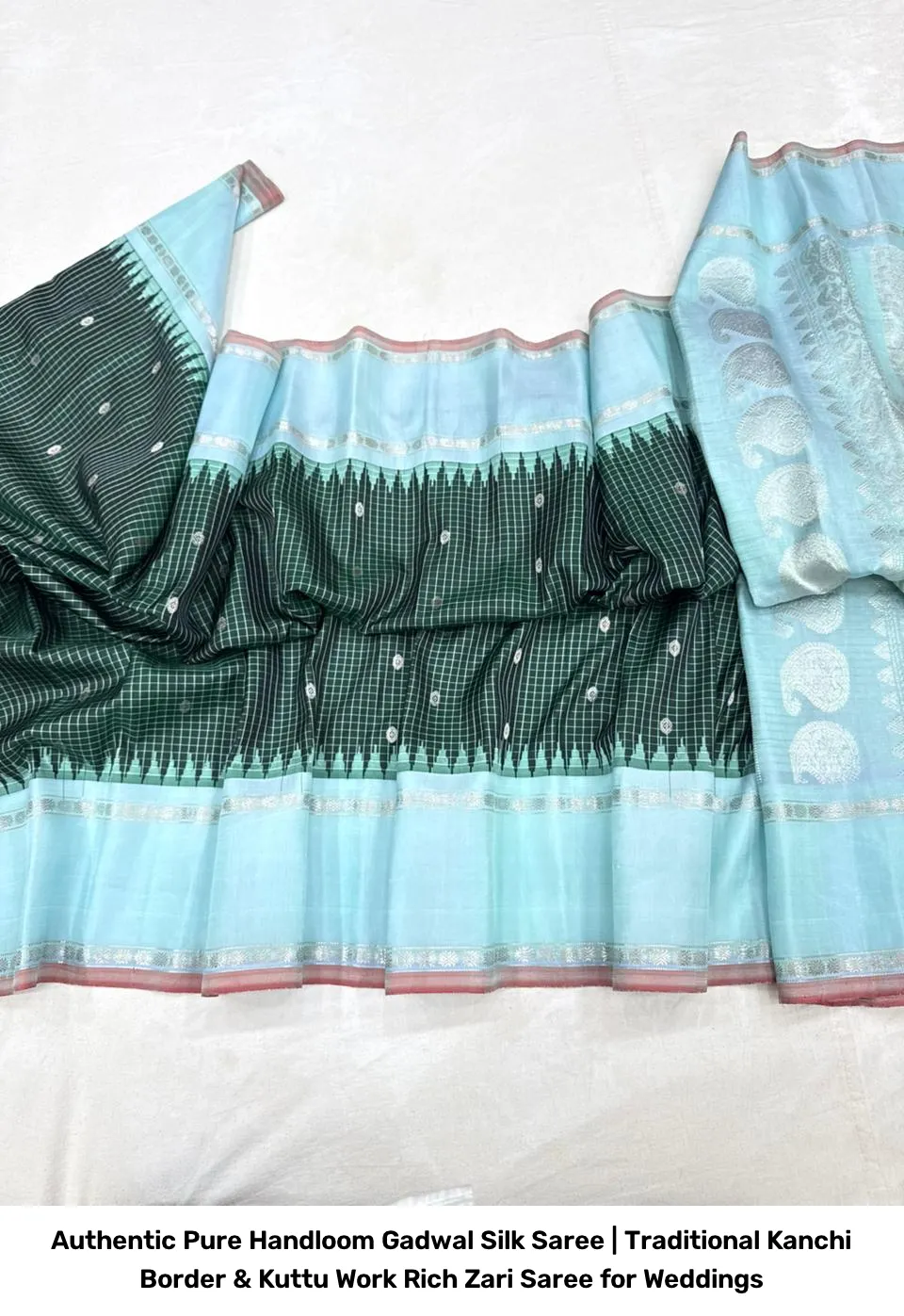 Authentic Pure Handloom Gadwal Silk Saree | Traditional Kanchi Border & Kuttu Work Rich Zari Saree for Weddings 3