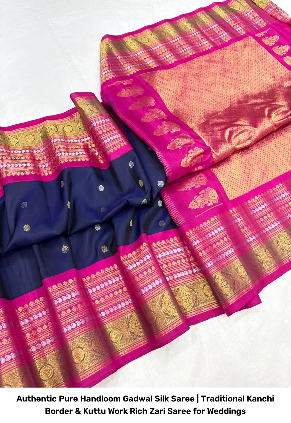 Authentic Pure Handloom Gadwal Silk Saree | Traditional Kanchi Border & Kuttu Work Rich Zari Saree for Weddings 4