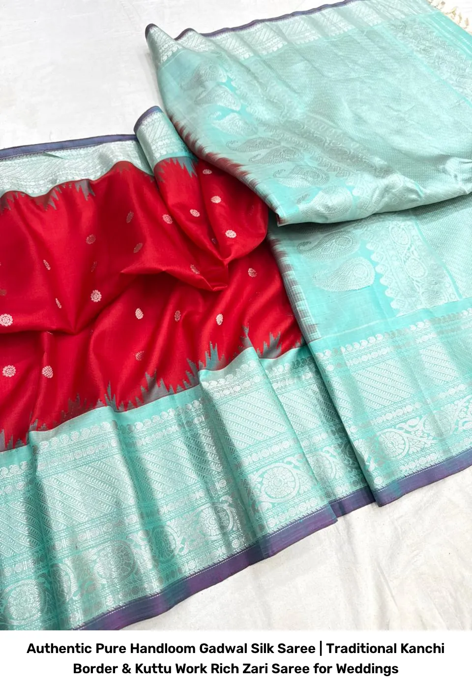 Authentic Pure Handloom Gadwal Silk Saree | Traditional Kanchi Border & Kuttu Work Rich Zari Saree for Weddings 5