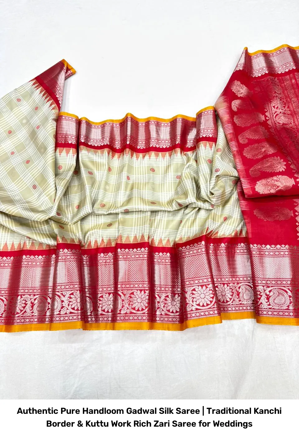 Authentic Pure Handloom Gadwal Silk Saree | Traditional Kanchi Border & Kuttu Work Rich Zari Saree for Weddings 6