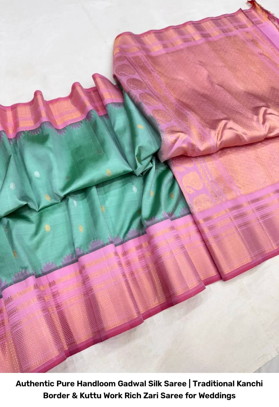 Authentic Pure Handloom Gadwal Silk Saree | Traditional Kanchi Border & Kuttu Work Rich Zari Saree for Weddings 7