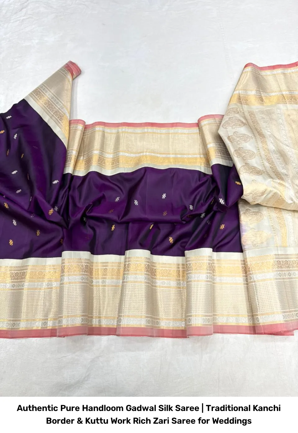 Authentic Pure Handloom Gadwal Silk Saree | Traditional Kanchi Border & Kuttu Work Rich Zari Saree for Weddings 8