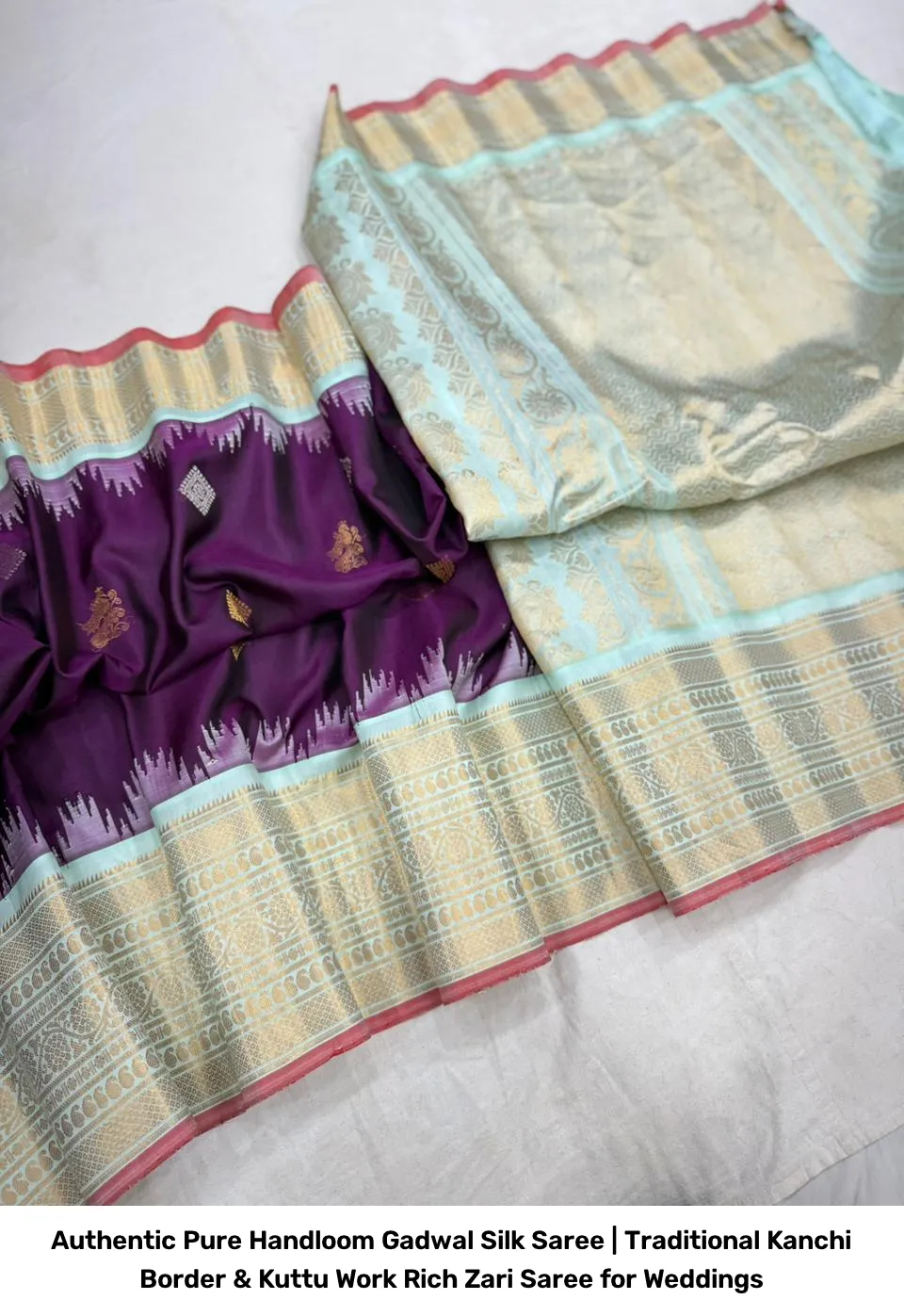 Authentic Pure Handloom Gadwal Silk Saree | Traditional Kanchi Border & Kuttu Work Rich Zari Saree for Weddings 9