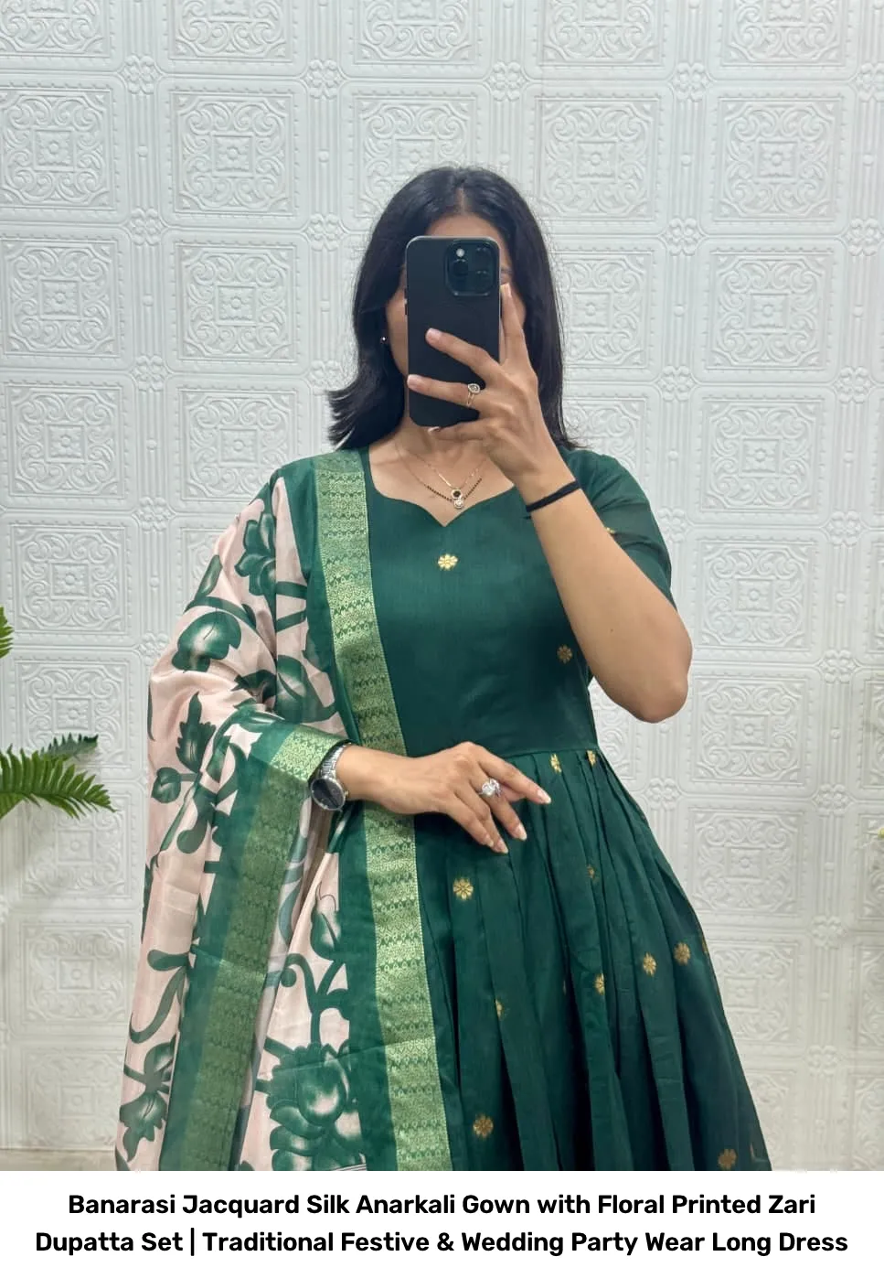 Banarasi Jacquard Silk Anarkali Gown with Floral Printed Zari Dupatta Set | Traditional Festive & Wedding Party Wear Long Dress 15