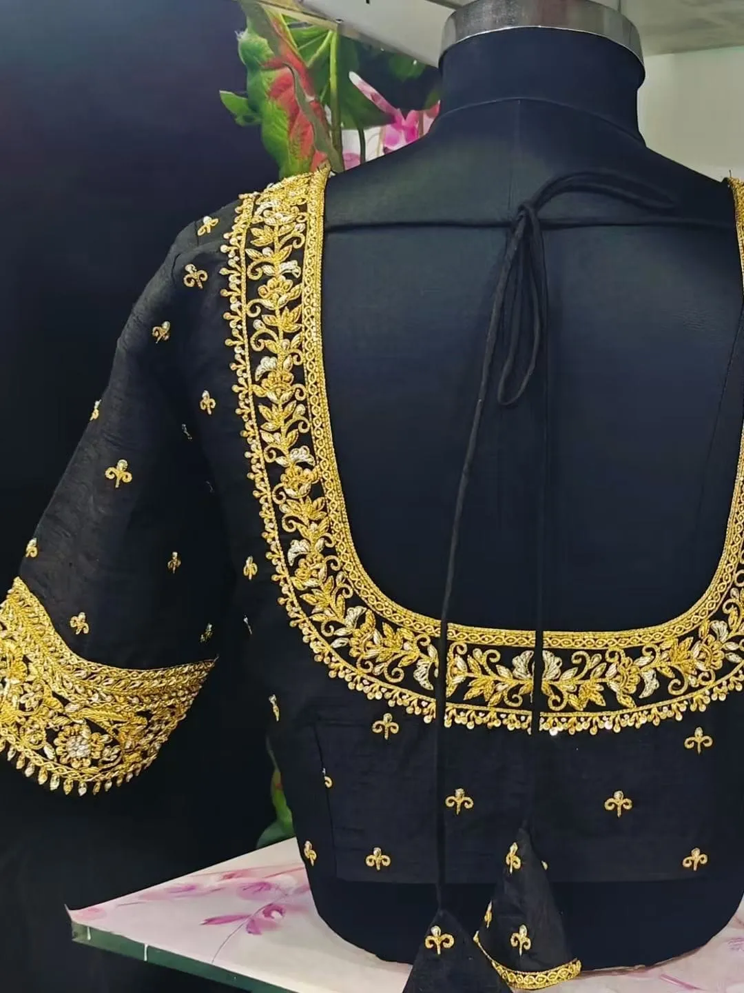 Black Designer Maggam Work Blouse | Heavy Bridal Silk Blouse Online