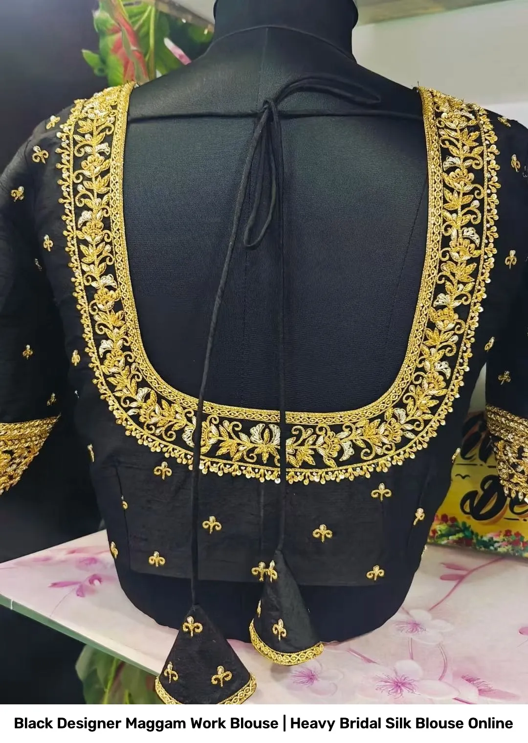 Black Designer Maggam Work Blouse | Heavy Bridal Silk Blouse Online 2