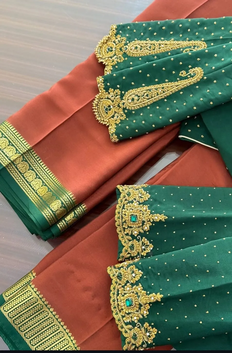 Bottle Green Silk Maggam Work Blouse | Mango Motif Zardozi & Pearl Cutwork Bridal Saree Blouse