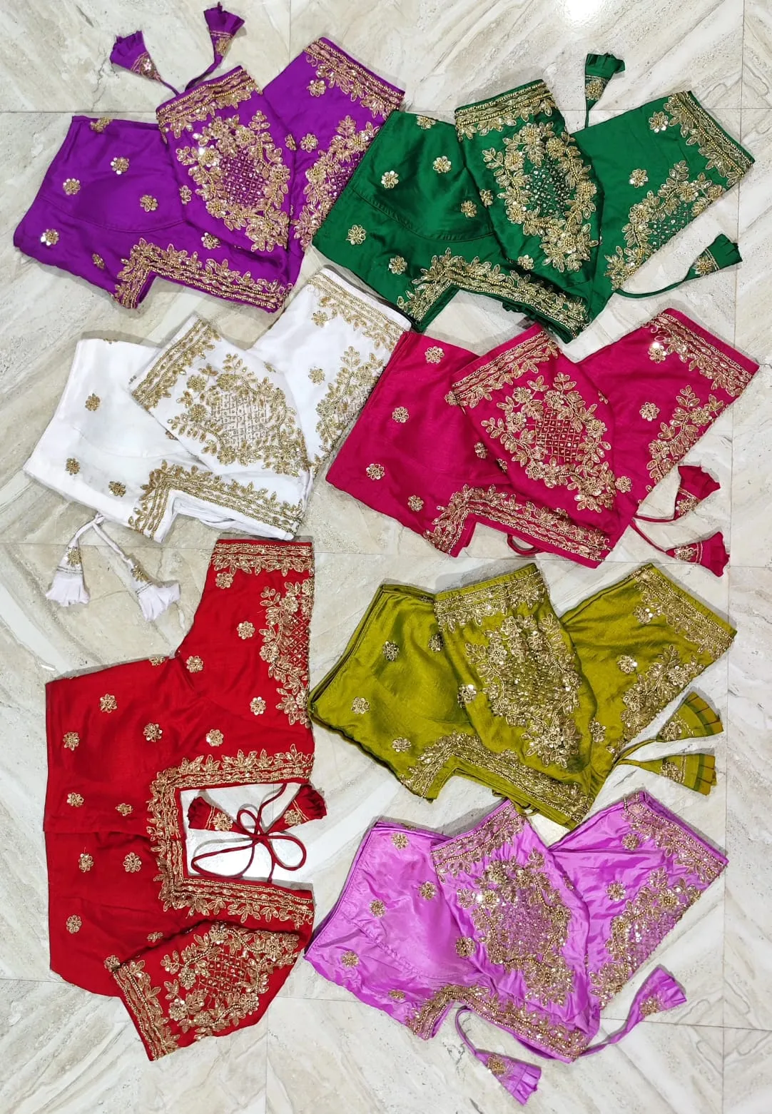 Bridal Aari Work Readymade Blouse – Padded Soft Silk Saree Blouse with Glass Sleeves (Size 32-44)