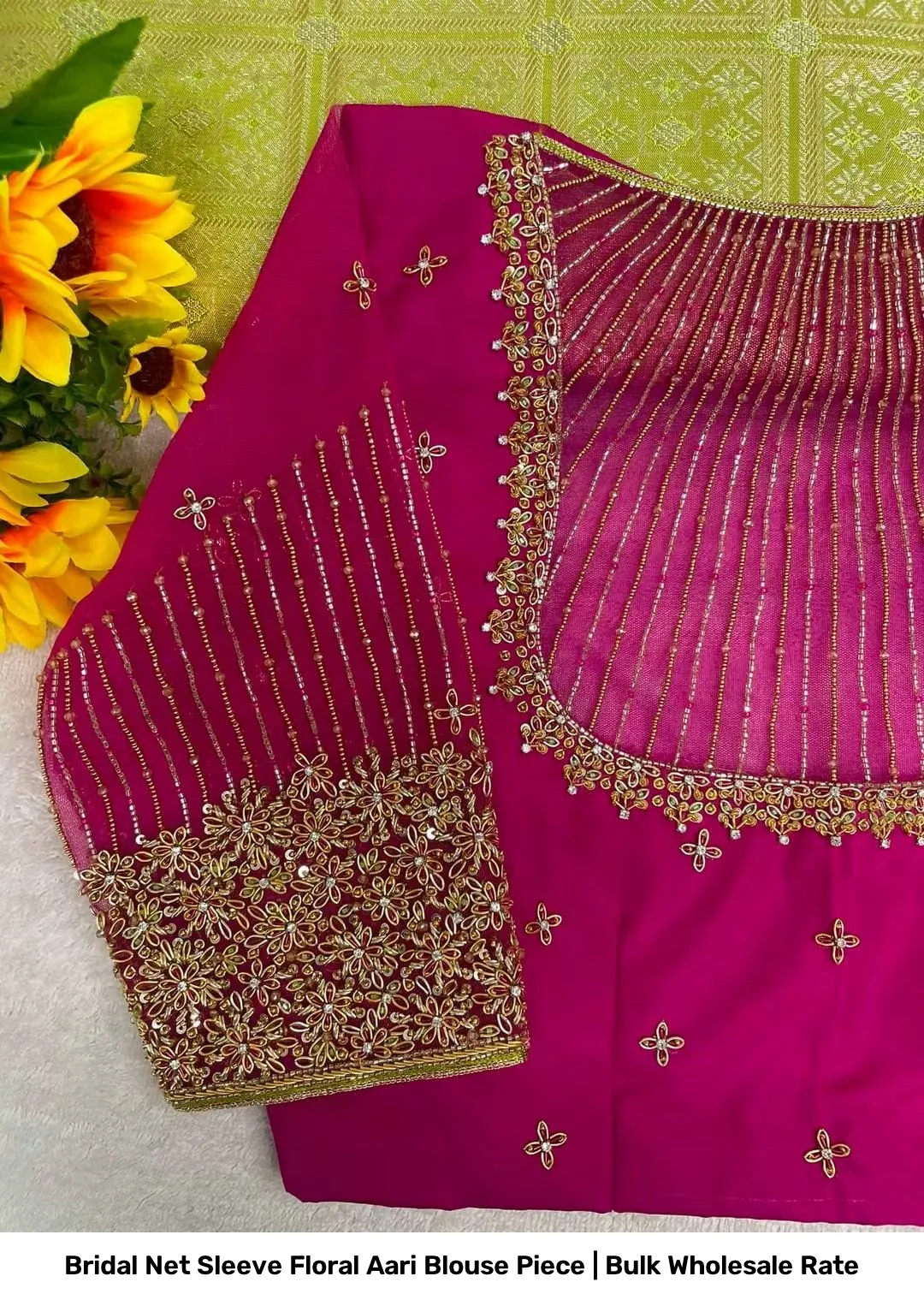 Bridal Net Sleeve Floral Aari Blouse Piece | Bulk Wholesale Rate 2