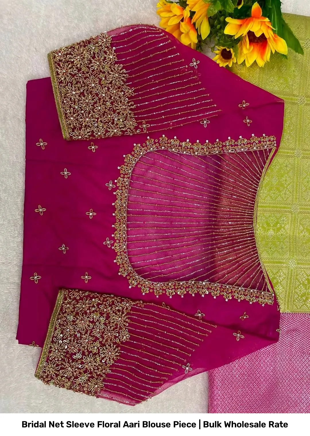 Bridal Net Sleeve Floral Aari Blouse Piece | Bulk Wholesale Rate 3