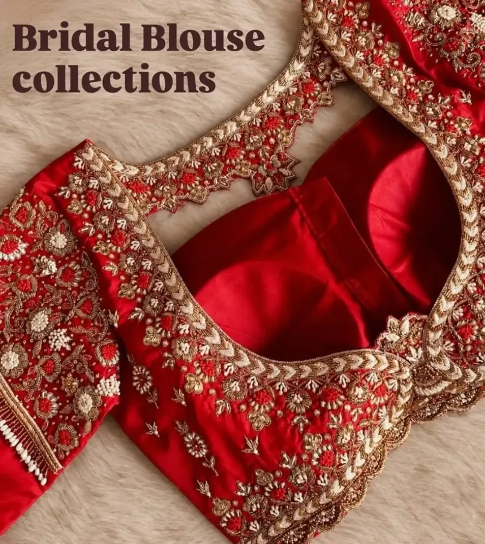 Bridal Red Maggam Work Blouse Designs with Doli Motifs for Pattu Sarees 1