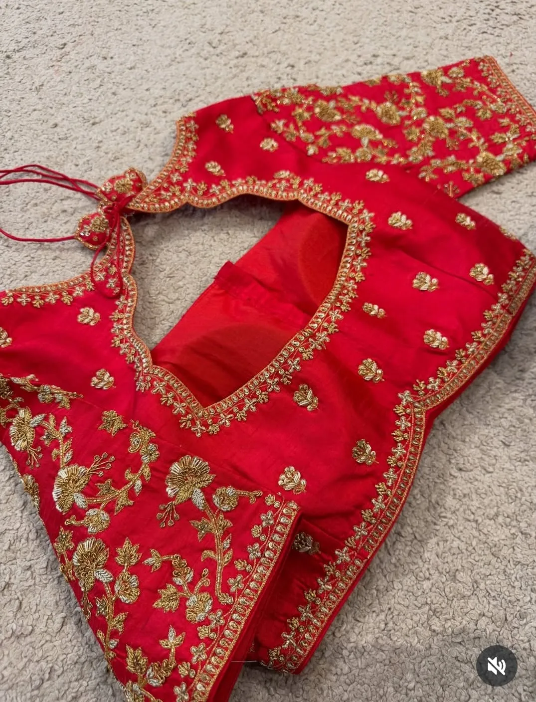 Bridal Red Raw Silk Saree Blouse | Hand Embroidered Maggam Work with Scalloped Cutout Back